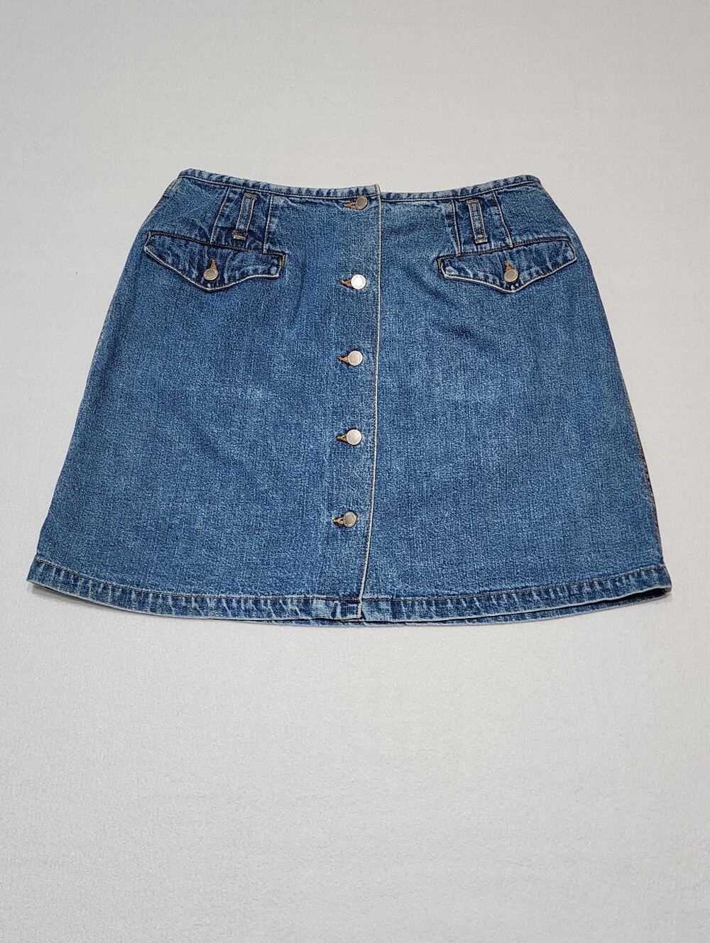 Ann Taylor Vintage Denim Mini Skirt Button Front Blue Jean Skirt Size 10